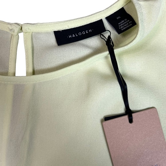 Halogen Short Sleeve Shirt Blouse Medium Yellow / Green Neon Keyhole back Sheer - Picture 2 of 7